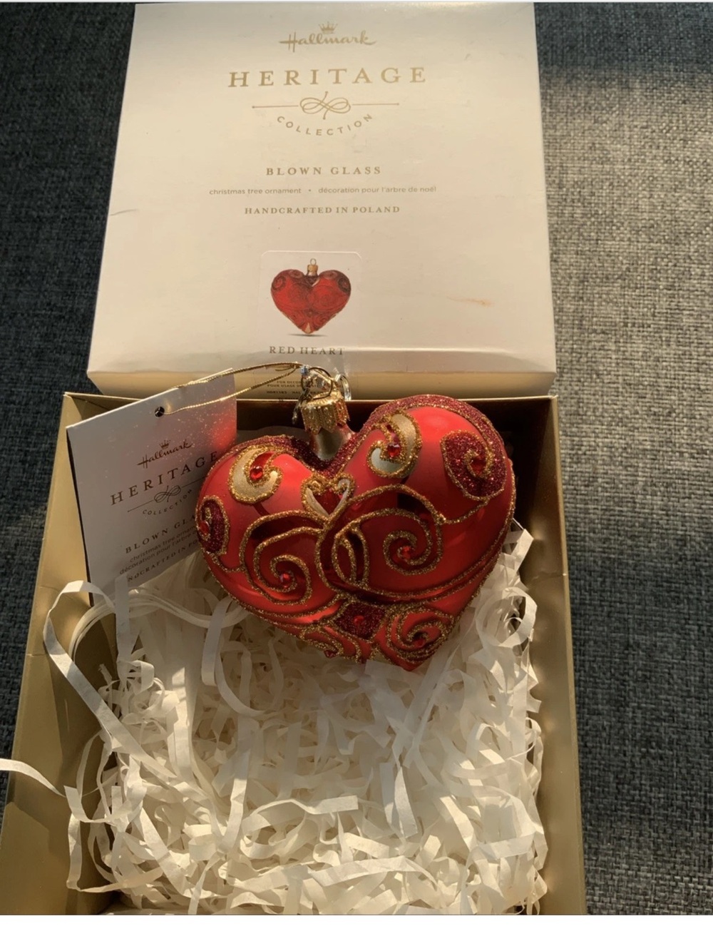 Hallmark Red Heart Heritage Blown Glass Collection Ornament - In Original Box